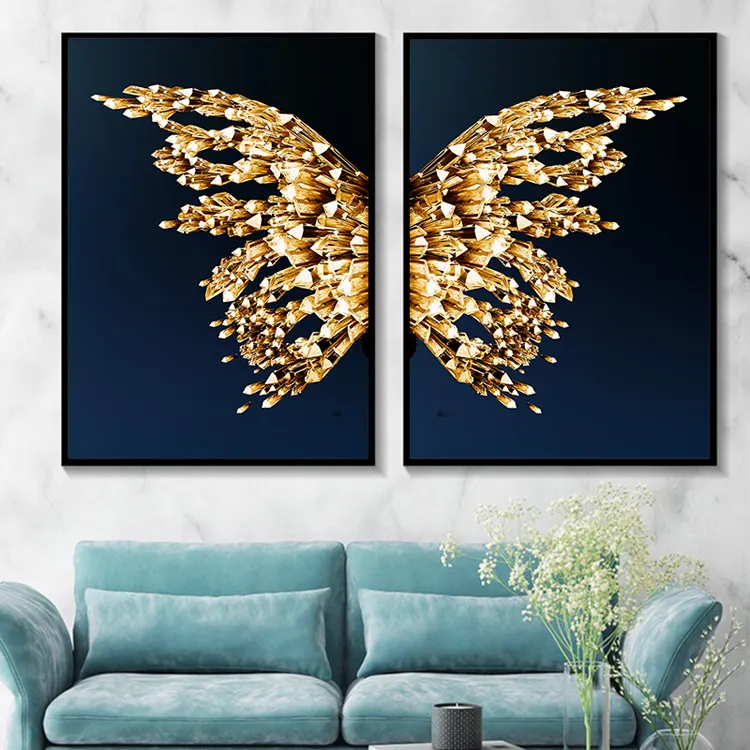 Modern Vertical Porch Decor: Nordic Luxurious Butterfly Feather Wall Artwork with Crystal Porcelain Portray for House Ornament